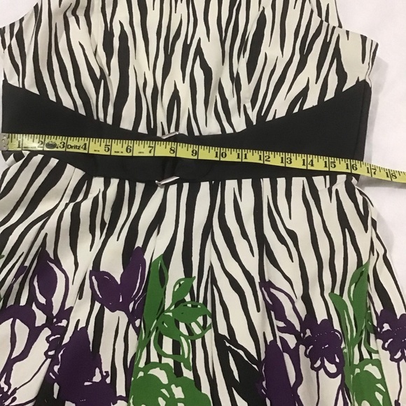 Danny & Nicole Green Purple Cream Black Floral Fit & Flare Dress w/Waist Detail - Picture 10 of 11